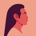 MaleÃ¢â¬â¢s head with long hair in a profile. Asian guy`s face side view. Royalty Free Stock Photo